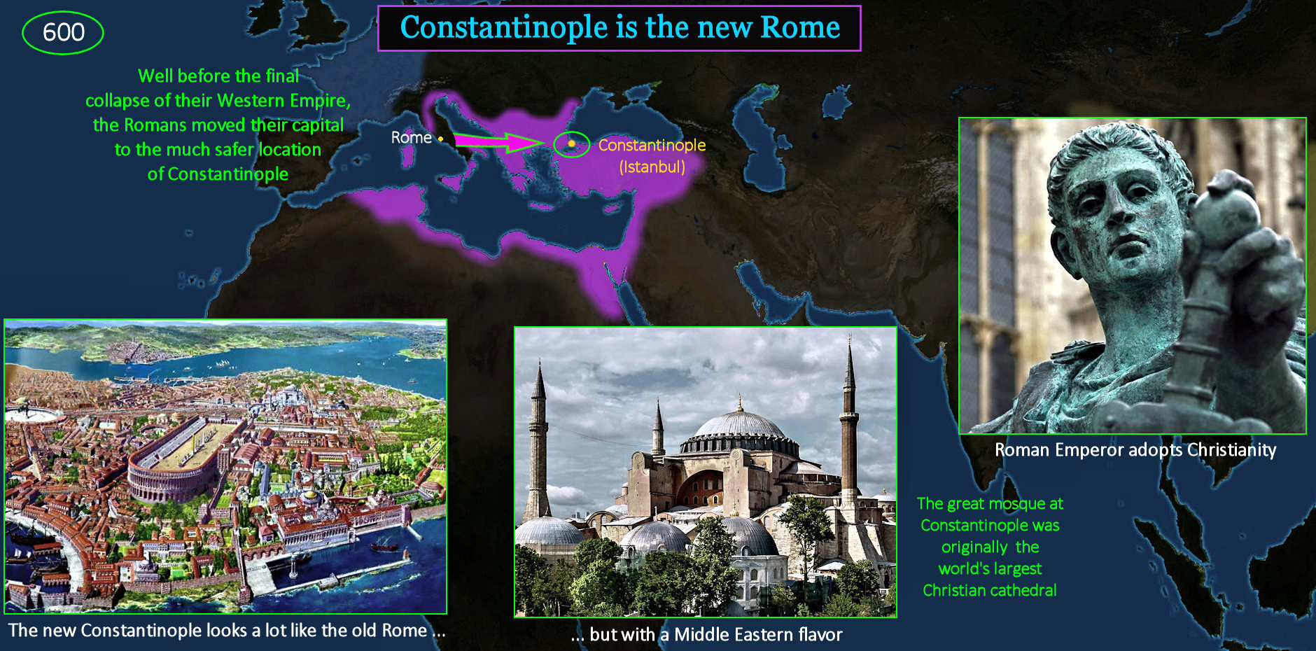 Romans in Constantinople, 600 AD map